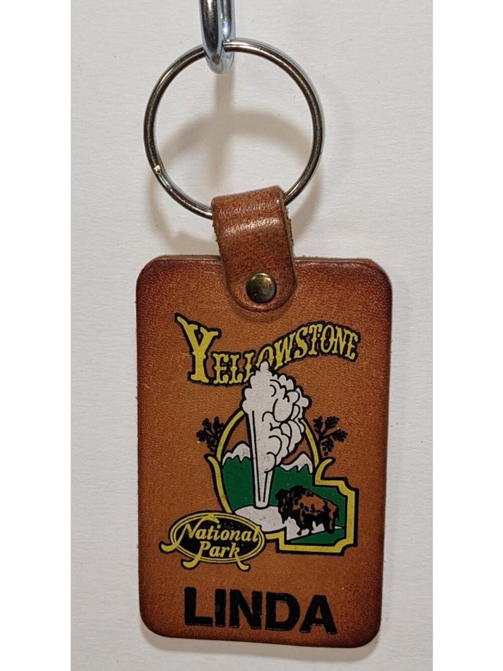 Yellowstone National Park Leather Keychain With "Linda" Personalization